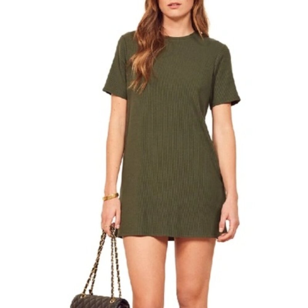 Reformation Charli ribbed stretch knit dress Olive green Sz XS
